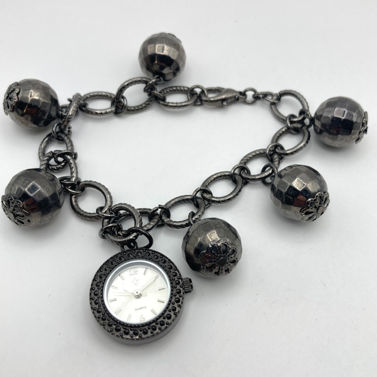 Modern Womens Watch Charm Bracelet Black Beaded 21mm New Battery 725